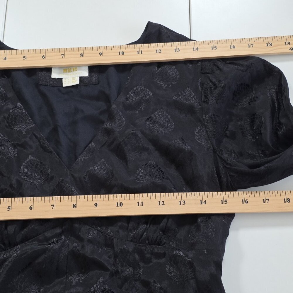 Maeve Christine Dress Women 8 Black Floral Satin Belted Eyelet Lined Whimsigoth - Picture 5 of 16